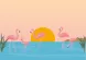 illustration flamant rose été - soleil - mer